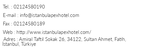 Apex Hotel telefon numaralar, faks, e-mail, posta adresi ve iletiim bilgileri
